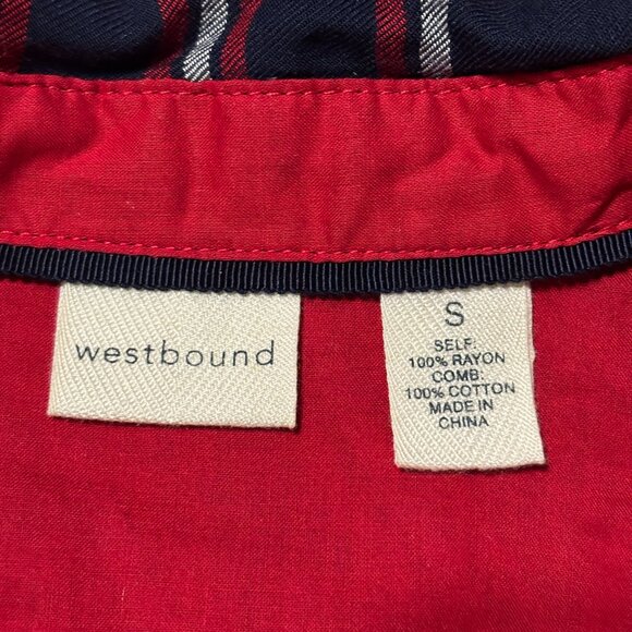Westbound Plaid Button Front Shirt S Navy Red Rayon Cabincore Fall Top Roll Tab - Picture 8 of 12